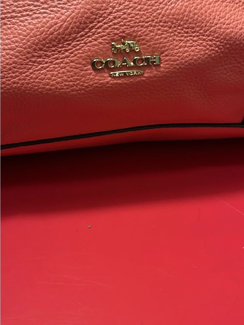 Coach Coral Pink Pebbled Leather Shoulder Bag with Gold Logo